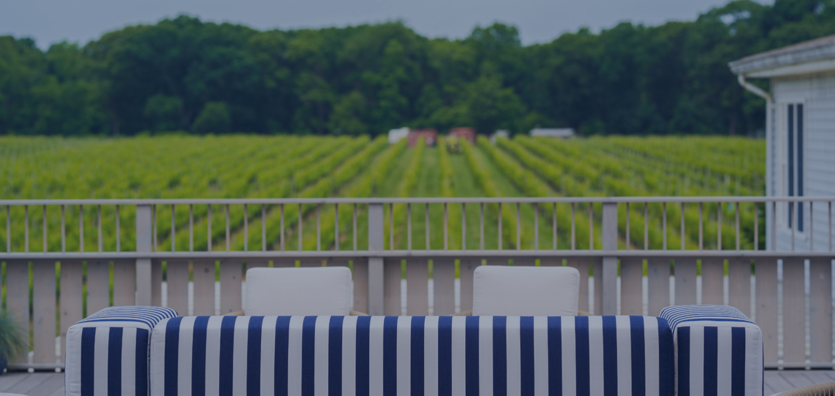 Vineyard-facing deck at Ev&Em in Laurel